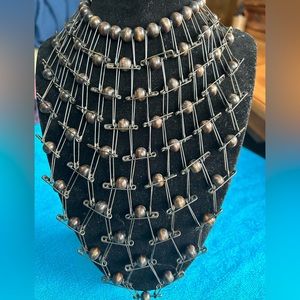 SAFETY PIN BEADED NECKLACE